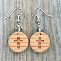 Redwood Earrings - Cross Wood Earrings - California Redwood Dangle Earrings - CA Souvenir Keepsake - Wood Gift Women Engraved