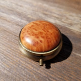 Handmade Pill Box 3 Sections California Redwood Burl Top #415 Souvenir Memento Rustic Antique Bronze
