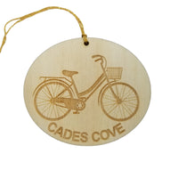 Cades Cove Tennessee Wood Ornament - Womens Bicycle with Basket and Bike Rack - Handmade Made in USA Christmas Decor TN Souvenir