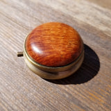 Wood Pill Box 3 Sections Handmade Top California Redwood Burl #410 Souvenir Memento Mothers Day Gift Antique Bronze