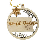 North Dakota Wood Ornament -  ND State Shape with Snowflakes Cutout - Handmade Wood Ornament Made in USA Christmas Decor