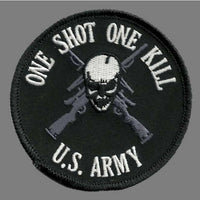 United States Army Patch Iron On One Shot One Kill  US Military Patch Black and White 3" Country Pride