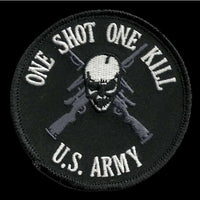 United States Army Patch Iron On One Shot One Kill  US Military Patch Black and White 3" Country Pride