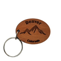Denver CO Keychain Mountains Wood Keyring Colorado Souvenir Mountains Ski Resort Skiing Skier Key Tag Bag