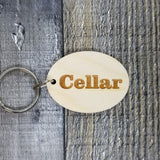 Cellar Wood Keychain Key Ring Keychain Gift - Key Chain Key Tag Key Ring Key Fob - Cellar Text Key Marker