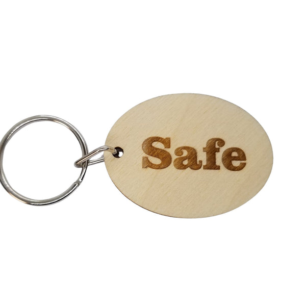 Safe Wood Keychain Key Ring Keychain Gift - Key Chain Key Tag Key Ring Key Fob - Safe Text Key Marker