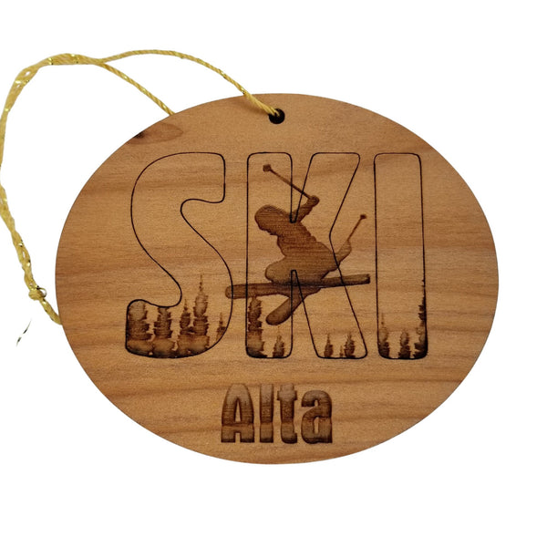 Alta Utah Ski Ornament - Handmade Wood Ornament - UT Souvenir - Ski Skiing Skier Trees Christmas Travel Gift
