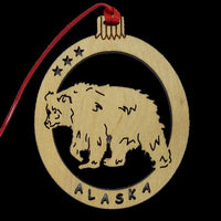 Bear Alaska Christmas Ornament Wood Laser Cut - Handmade in USA Travel Gift - Souvenir Memento - Stars