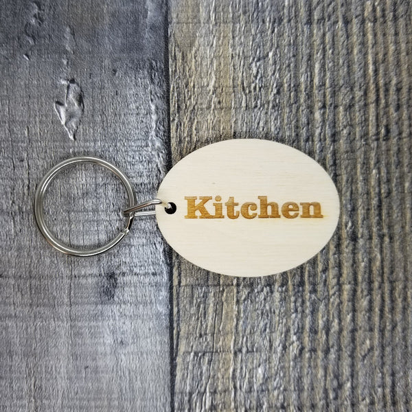 Kitchen Wood Keychain Key Ring Keychain Gift - Key Chain Key Tag Key Ring Key Fob - Kitchen Text Key Marker
