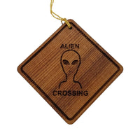 Alien Crossing Ornament - Alien Ornament - Wood Ornament Handmade in USA - Christmas Home Decoration - Alien Christmas