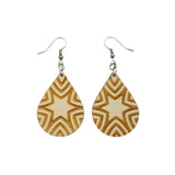 Wood Earrings - Abstract Star Rays Pattern Engraved Teardrop Wood Earrings - Dangle Earrings - Anniversary Gift Starburst