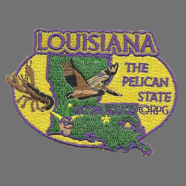 Louisiana Patch – LA State Travel Patch Souvenir Embellishment or Applique 3" The Pelican State Baton Rouge Mardi Gras Jester Iron On