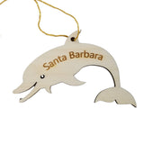 Santa Barbara California Ornament - Handmade Wood Ornament - CA Smiling Dolphin Horizontal - Christmas Ornament 3 Inch