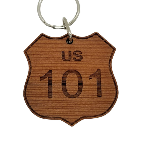 US HWY 101 Keychain Highway Road Sign Wood Keyring Made in USA Handmade Travel Souvenir Gift Finished Key Fob Tag