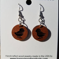 Chicken Baby Chick Hen Silhouette Circle Dangle Earrings Redwood Farm Barn Animals Wood Gift Women Engraved