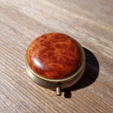 California Redwood Pill Box 3 Sections Handmade Top Burl Wood Souvenir Memento Mothers Day Gift Antique Bronze #407