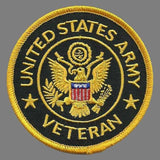 United States Army Veteran Patch Iron On United States Veteran Military Patch Black Circle Yellow Border 3" Yellow Eagle Country Pride