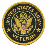 United States Army Veteran Patch Iron On United States Veteran Military Patch Black Circle Yellow Border 3" Yellow Eagle Country Pride