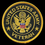 United States Army Veteran Patch Iron On United States Veteran Military Patch Black Circle Yellow Border 3" Yellow Eagle Country Pride