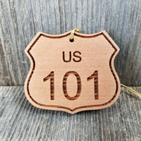 US HWY 101 Christmas Ornament Highway Road Sign Handmade Wood Ornament Made in USA Travel Souvenir