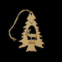 Alaska Christmas Ornament Tree Shape Caribou Wood Made in USA Reindeer