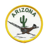Arizona Roadrunner with Cactus Iron on Circle Patch 3"