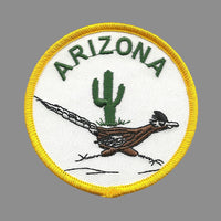 Arizona Roadrunner with Cactus Iron on Circle Patch 3"