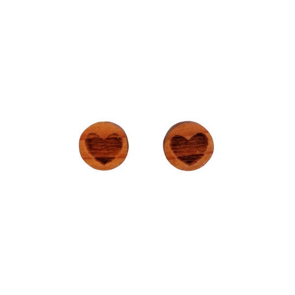 Heart Earrings - Wood Earrings - California Redwood Stud Earrings