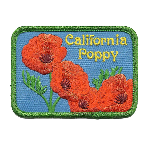 California Poppy Patch State Flower Embroidered Souvenir Rectangle 3.5" Iron On