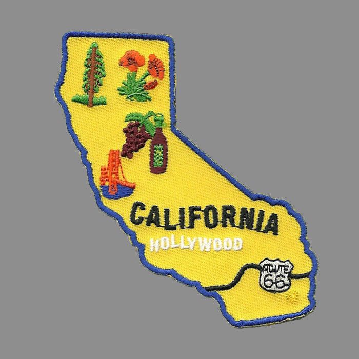 California State Patch Iron On Map Redwoods Route 66 Souvenir Badge Emblem Applique Accessory