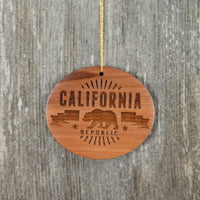 California Republic Bear Christmas Ornament Wood Souvenir Redwood