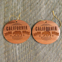 California Republic Bear Christmas Ornament Wood Souvenir Redwood