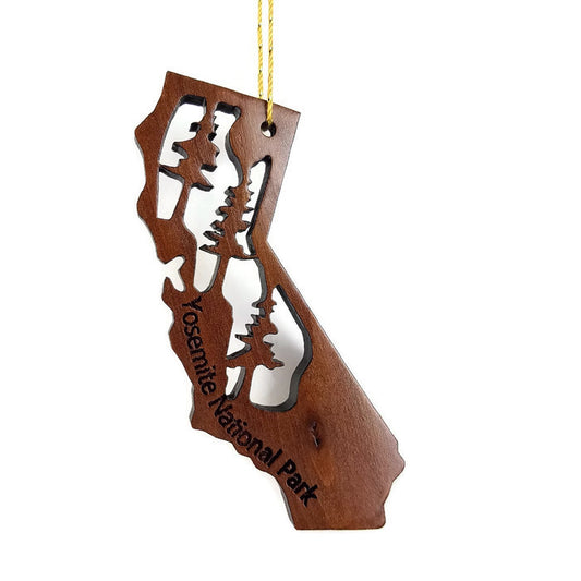 Yosemite National Park California State Shape Souvenir Christmas Ornament Laser Cut Handmade Wood Ornament Made in USA