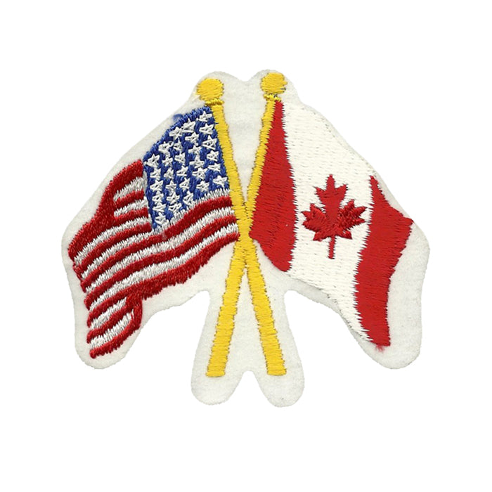 USA and Canada Flags Iron On Patch Crossed Flags Souvenir Badge Emblem Applique