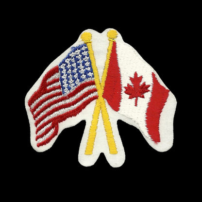 USA and Canada Flags Iron On Patch Crossed Flags Souvenir Badge Emblem Applique