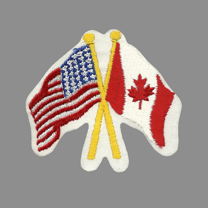 USA and Canada Flags Iron On Patch Crossed Flags Souvenir Badge Emblem Applique