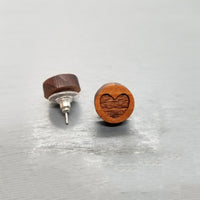 Heart Earrings - Wood Earrings - California Redwood Stud Earrings