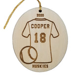 Baseball Wood Ornament, Custom Baseball Jersey Sports Ornament Personalized Made in USA