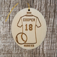 Baseball Wood Ornament, Custom Baseball Jersey Sports Ornament Personalized Made in USA