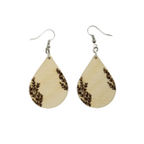 Wood Earrings - Abstract Floral Leaves Stems Pattern Engraved Teardrop Wood Earrings - Dangle Earrings - Gift - Drop Earrings Lightweight
