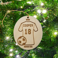 Soccer Wood Ornament, Custom Soccer Jersey and Ball Soccer Player Gift Personalized Futbol