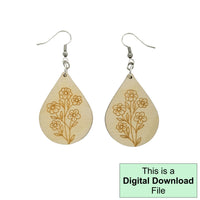 Floral Flower Teardrop Dangle Wooden Earrings Laser Cut and Engrave SVG File Engrave Only Digital Download Cut Your Own Pattern