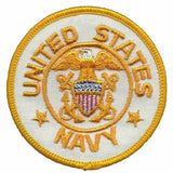 Vintage US Navy Patch Iron On Country Pride Patch US Military Patch White Circle Yellow Border 3"