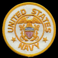Vintage US Navy Patch Iron On Country Pride Patch US Military Patch White Circle Yellow Border 3"