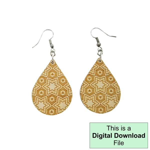 Geometric Star Pattern Teardrop Dangle Earrings Boho Laser Cut and Engrave SVG File Engrave Only Digital Download Cut Your Own Pattern