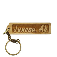 Juneau Alaska Wood Keychain Rectangle Souvenir Travel Gift - Wood Gift Key Ring
