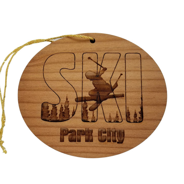 Park City Utah Ski Ornament - Handmade Wood Ornament - UT Souvenir - Ski Skiing Skier Trees Christmas Travel Gift