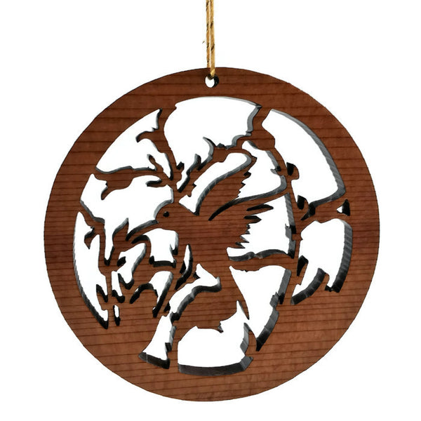Hummingbird Christmas Ornament Redwood Wood Handmade USA