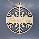 Park City Ornament Handmade Wood Ornament Utah Souvenir UT Mountain Resort Ski Skiing Skier Gift Snowflake
