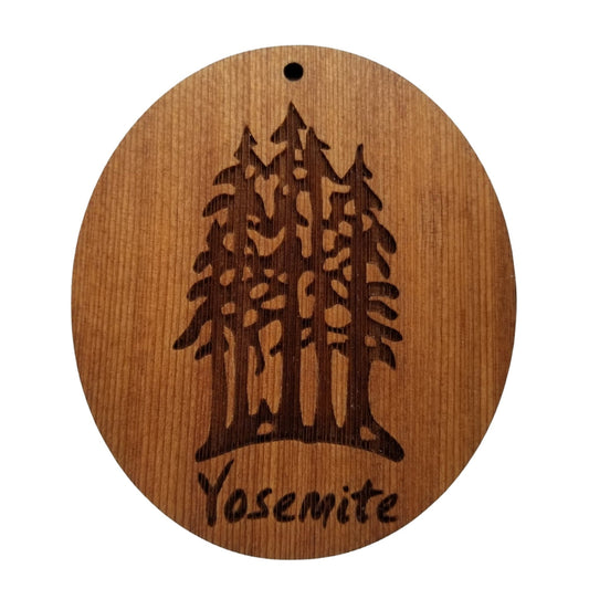 Yosemite National Park Redwood Trees Ornament  Wood Souvenir handmade in USA Travel Gift 3" - 15190
